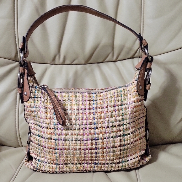 Fossil Genuine Classic 1954 Multicolor Woven Straw Leather Handbag ZB2181 VTG - Picture 1 of 16